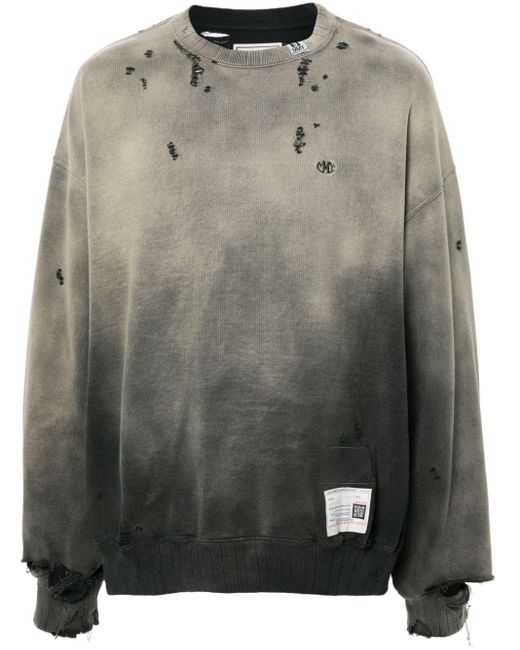 Maison Mihara Yasuhiro Gray Faded-effect Distressed Cotton Sweatshirt for men