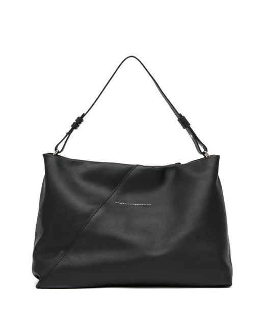 MM6 by Maison Margiela Black Folded Leather Clutch Bag