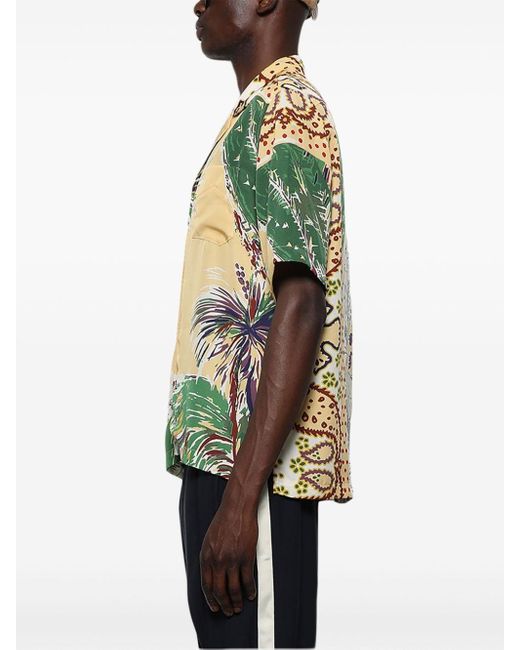 Rhude Green Palm-print Silk Shirt for men