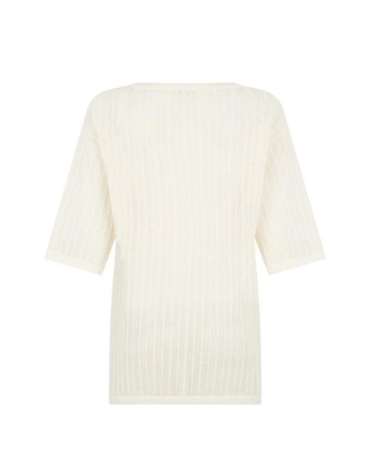 Alpha Studio White Ribbed-Knit Top