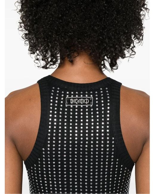 The Attico Black Tank Top With Crystal Decoration