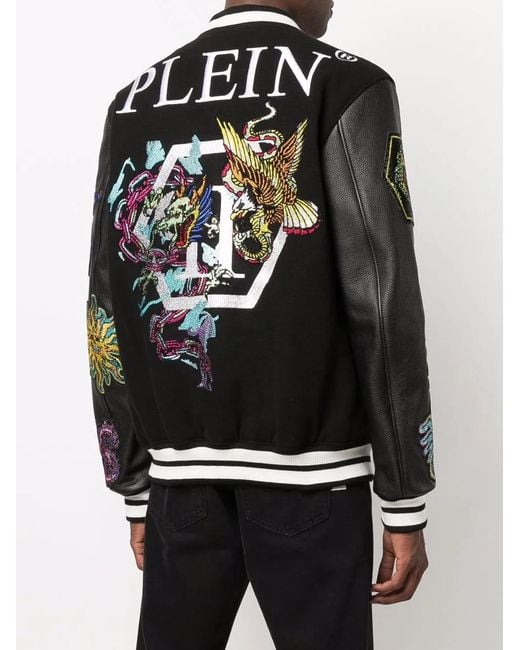 Philipp Plein Black Varsity Bomber Jacket
