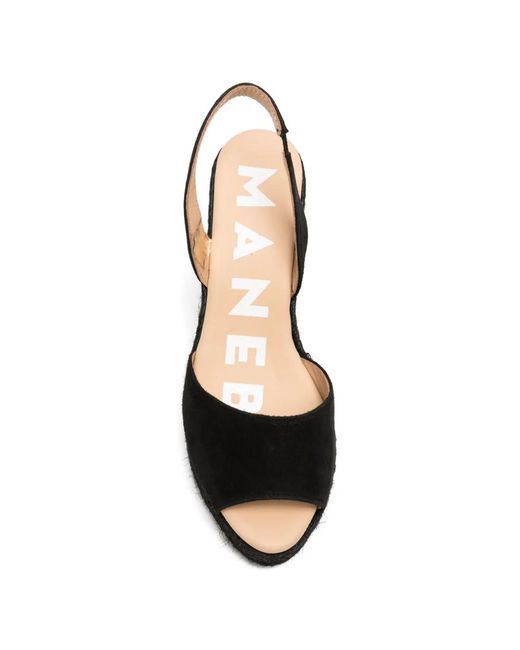 Manebí Black Suede Jute-Sole Heeled Sandals