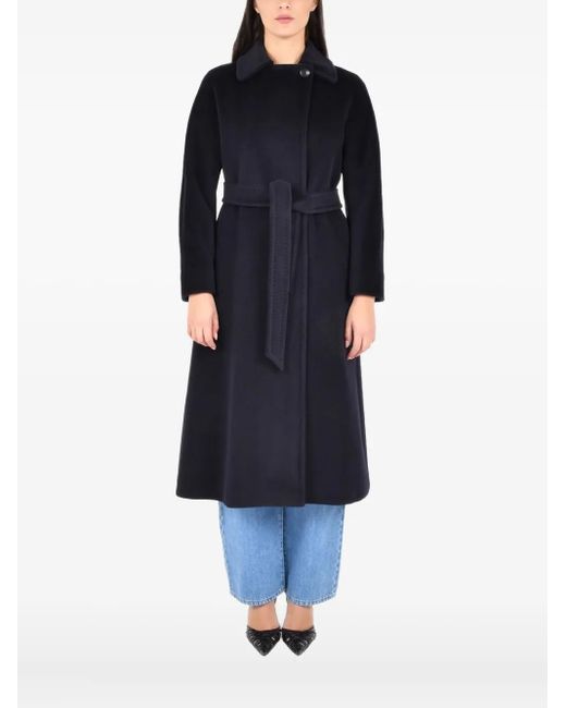 Max Mara Blue Manteau À Taille Ceinturée