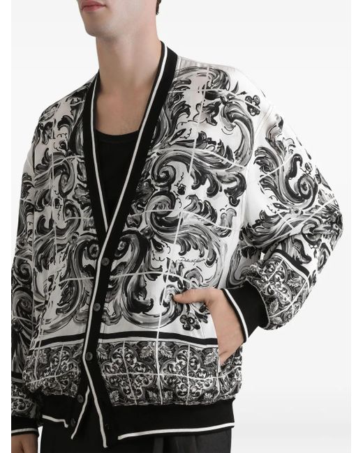 Dolce & Gabbana Black Majolica-Print Silk Jacket for men
