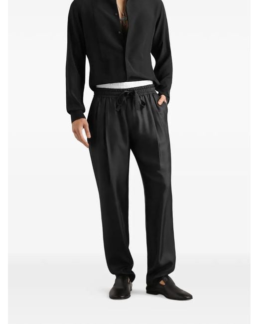 Dolce & Gabbana Black Silk Twill Jogging Trousers for men