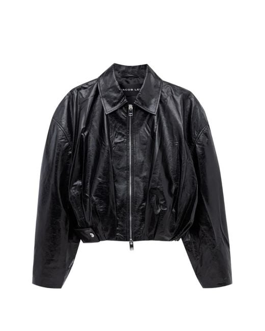 JACOB LEE Black Leather Bomber Jacket
