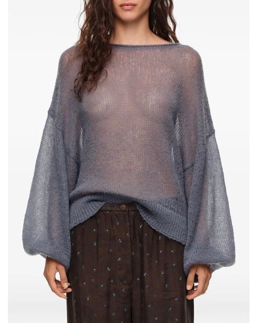 Bimba Y Lola Blue Light Mohair Boat-Neck Sweater