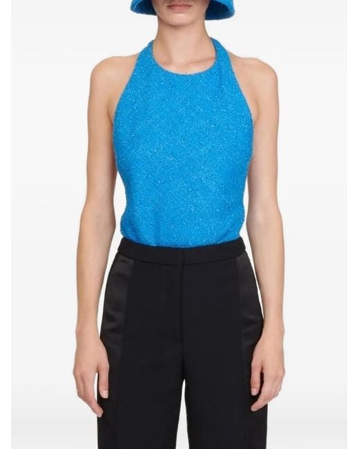 Maison Rabih Kayrouz Blue Body En Tweed À Empiècements En Résille