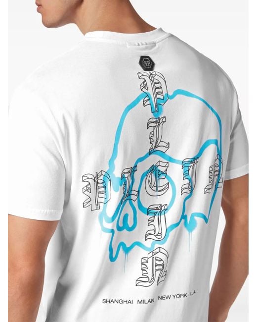 Philipp Plein White Skull-Print Cotton T-Shirt for men