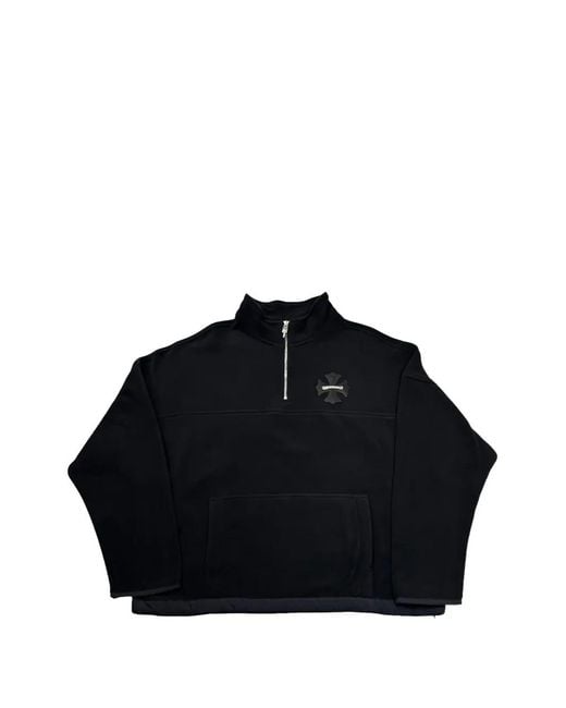 Chrome Hearts Black Plus Leather-Patch Fleece Sweatshirt for men