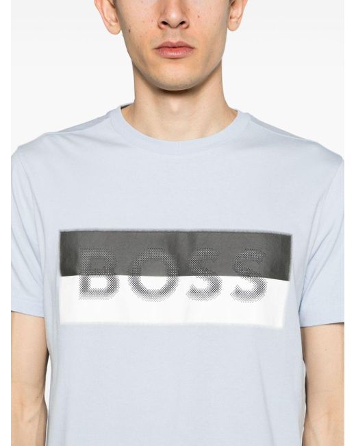 T-shirt girocollo con stampa di Boss in White da Uomo