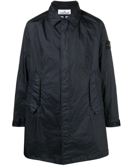 Stone Island Blue Compass-appliqué Coated Raincoat for men