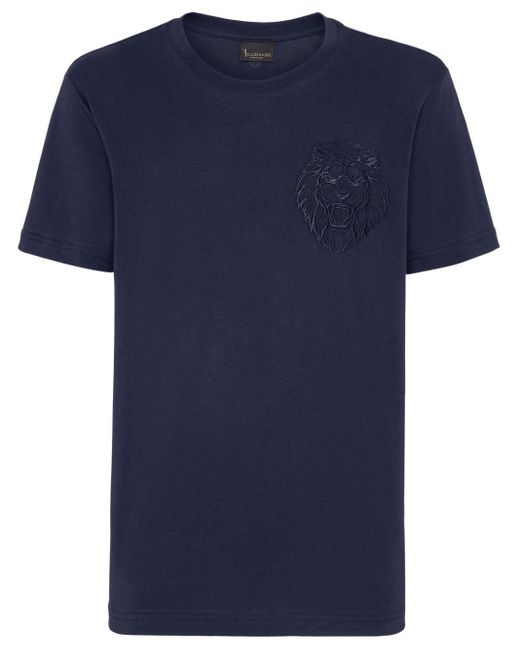 Billionaire Blue Lion-embroidered Cotton T-shirt for men