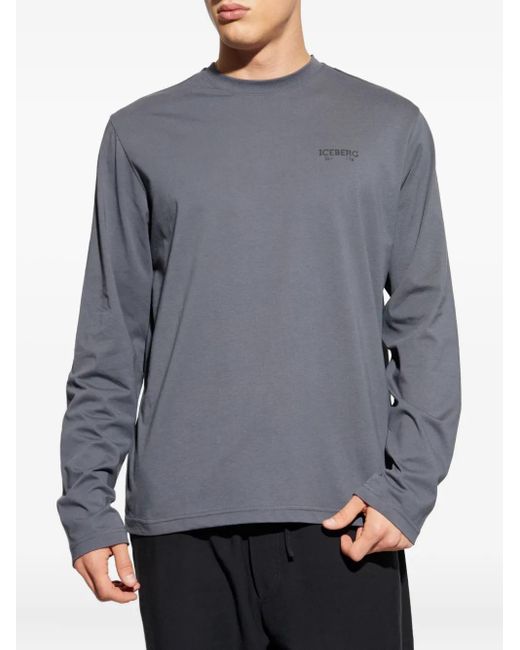 Iceberg Gray Logo-Embroidered Long-Sleeve T-Shirt for men