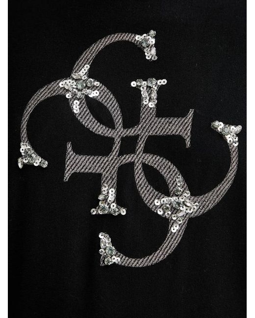 Guess Black Sequin-Embellished Logo-Print Sweater
