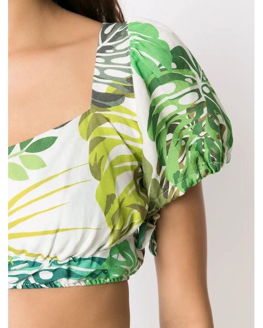 Amir Slama Green Palm Leaf Print Cropped Top