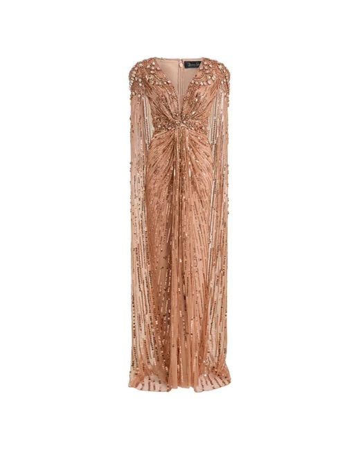 Jenny Packham Natural Lotus Lady Bead-Embellished Gown