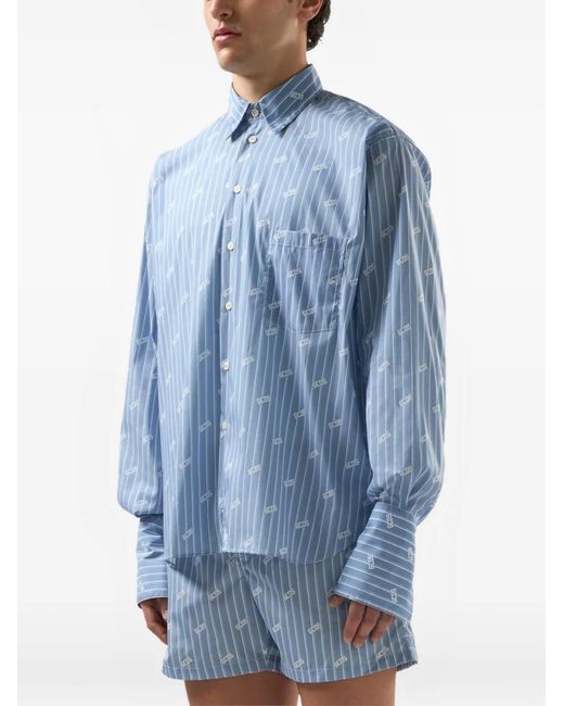 Gcds Blue Pinstripe Logo-Pattern Shirt for men