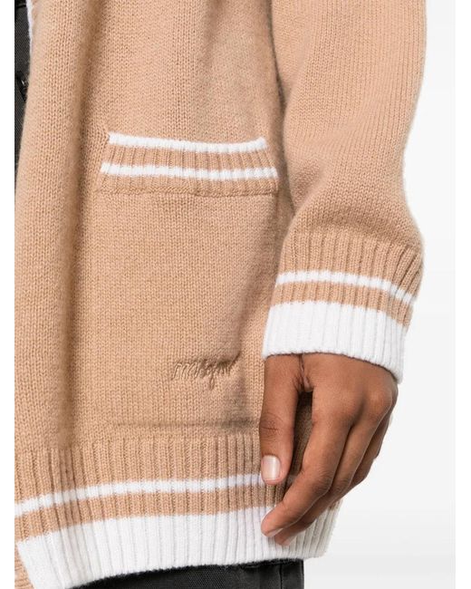 MSGM Natural Contrasting-Trim Knit Cardigan