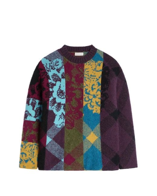 Dries Van Noten Blue Patchwork Wool Sweater for men
