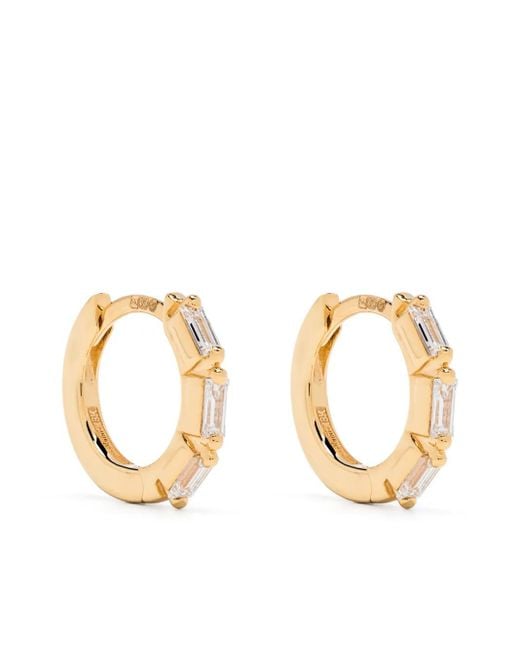 Suzanne Kalan Metallic 18Kt Bold Triple Diamond Small Hoop Earrings