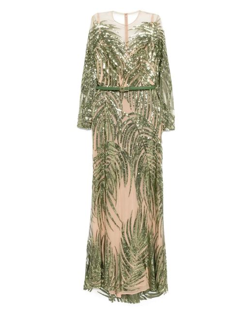 Elie Saab Embroidered Tulle Long Dress in Green | Lyst