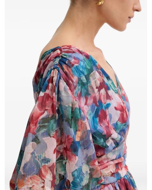 Morgan White Floral-Print Flutter-Sleeve Maxi Dress