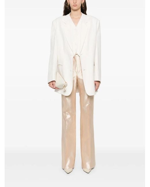 Tom Ford Natural Ribbed Straight-Leg Satin Trousers