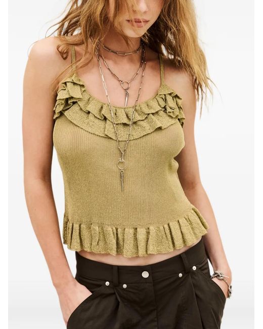 Ba&sh Yellow Zaria Ruffled Ribbed Top