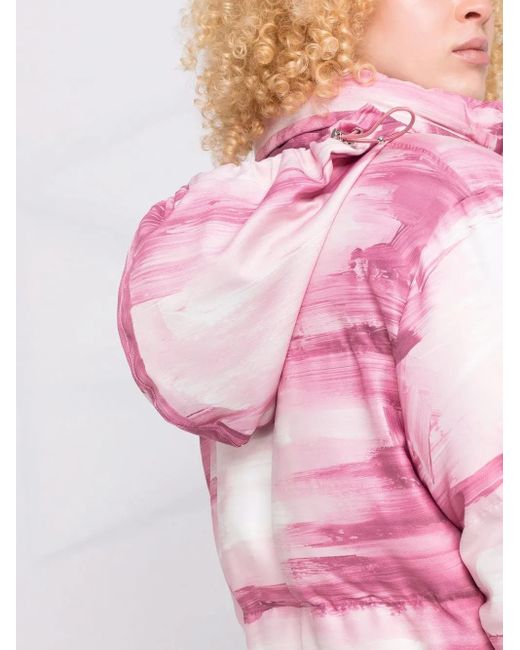 Moschino Pink Brushstroke-Print Puffer Jacket