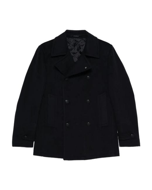 Tagliatore Black Double-Breasted Wool Coat for men