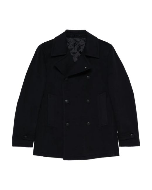 Tagliatore Black Double-Breasted Wool Coat for men