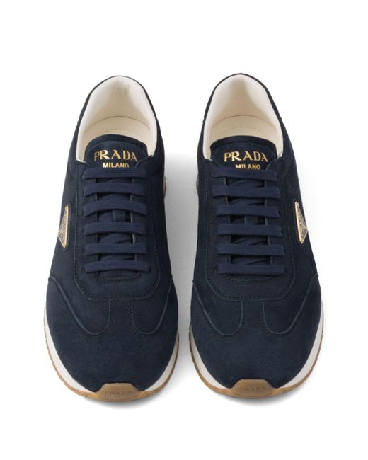 Prada Blue Triangle-logo Suede Sneakers for men