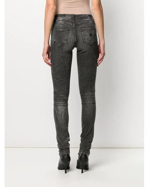 Philipp Plein Gray Acid-Wash Skinny Jeggings