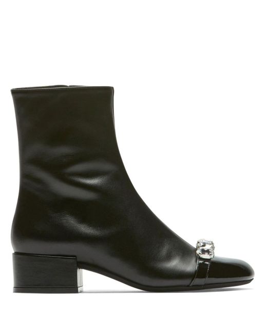 N°21 Black 30Mm Crystal Leather Ankle Boots