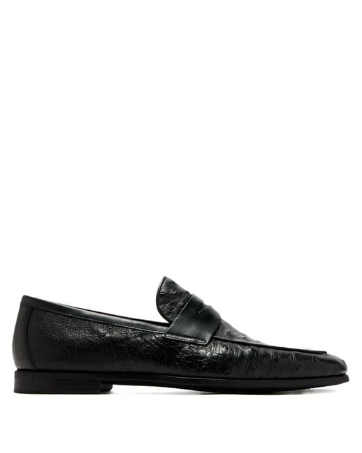 Magnanni Shoes Black Leather Penny Loafers for men