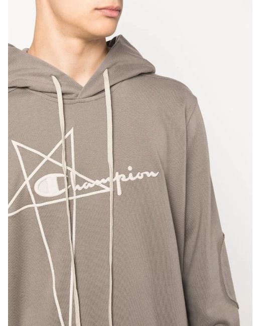 Rick Owens Gray Logo-Embroidered Hoodie for men