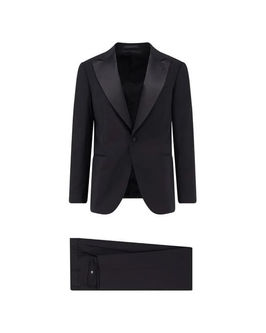 Corneliani Blue Satin Lapel Single-Breasted Suit for men