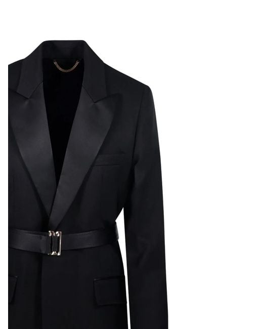 Victoria Beckham Black Belted Peaked-Lapel Jacket