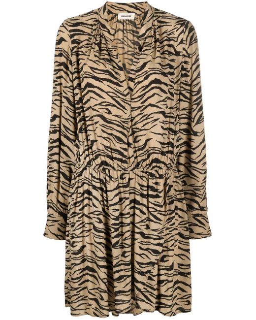 Zadig & Voltaire Tiger-print V-neck Shirt Dress in Brown | Lyst Australia