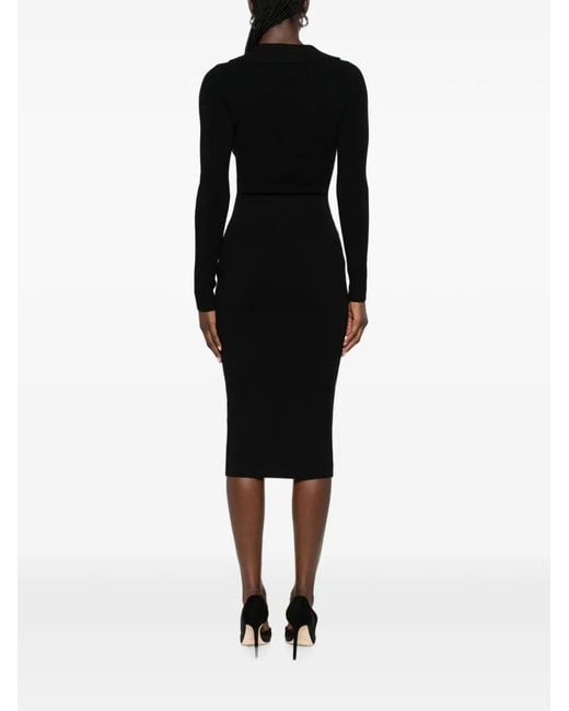Elisabetta Franchi Black Toggle-Fastening Ribbed-Knit Midi Dress