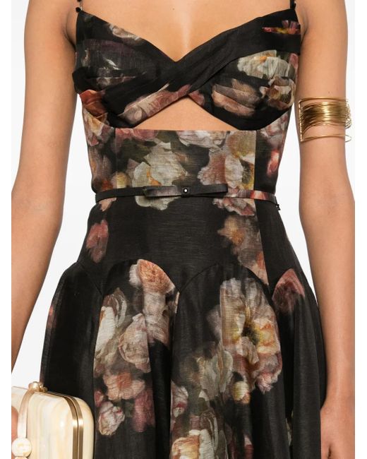 Zimmermann Black Hypnotic Twist Midikleid mit Blumen-Print