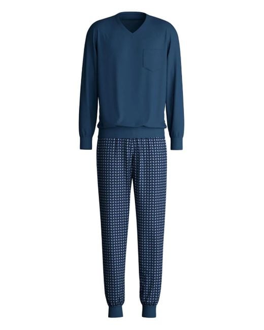 Calida Blue V-Neck Chest-Pocket Pyjama for men