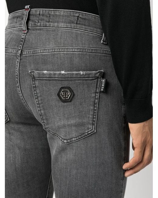 Philipp Plein Gray Logo-Patch Jeans for men