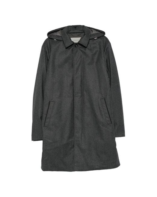 Canali Gray Hooded Concealed-Fastening Coat for men