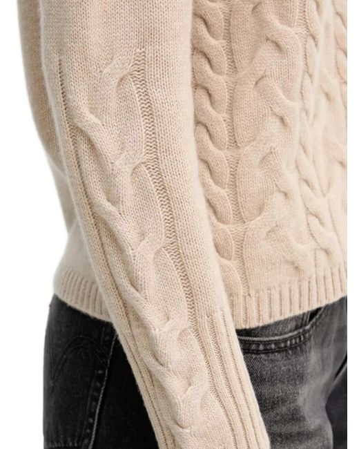 Benetton Natural Cable-Knit High-Neck Sweater