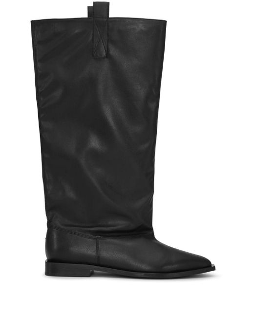 Ganni Black Western Loose Flat Tubular Leather Boots