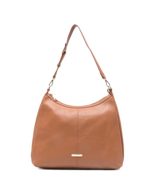 Cromia Brown Serena Grained Leather Shoulder Bag