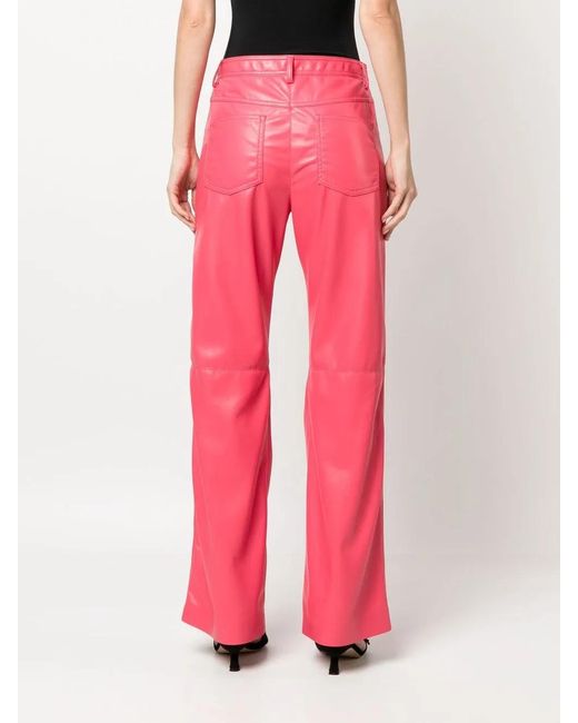 MSGM Pink Faux-Leather Straight-Leg Trousers